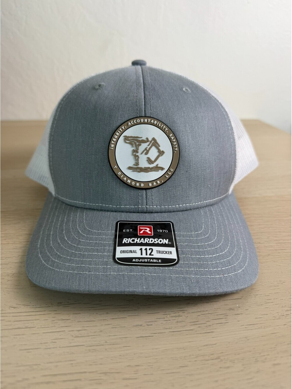 Richardson 112 Trucker Hat Gray/White T Diamond Bar LLC Patch Adjustable Snapbac
